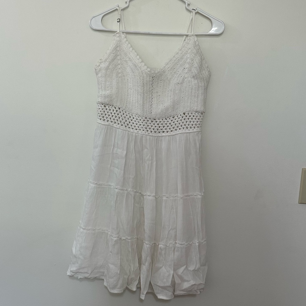 Hollister Crochet Top Mini Sundress Size Medium Long‎ Tall White